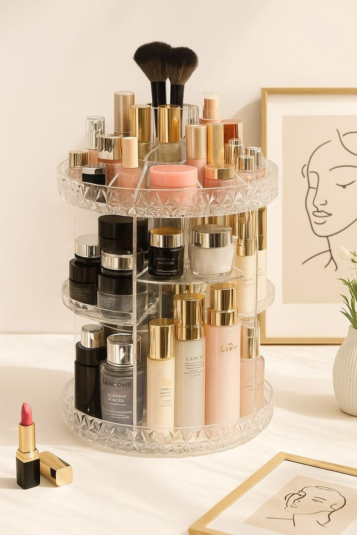 360 Rotating Adjustable Acrylic Cosmetic Storage Organizer