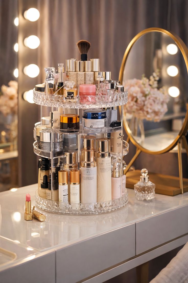 360 Rotating Adjustable Acrylic Cosmetic Storage Organizer