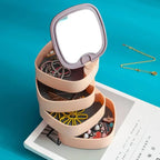 Plastic Jewelry Box 4 Layer Storage with Mirror Rotating Jewelry Box Cosmetics Tray Organizer for Necklace Bracelet Ring