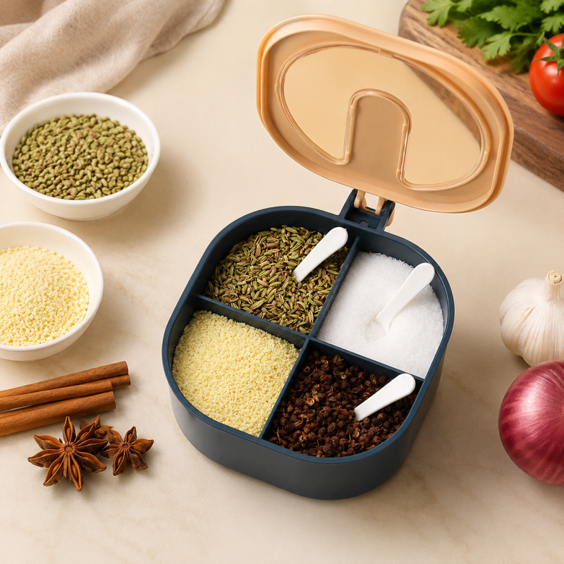 Spice kit masala box 4 grids spice box 4 grid spice jar spice container best kitchen organizer