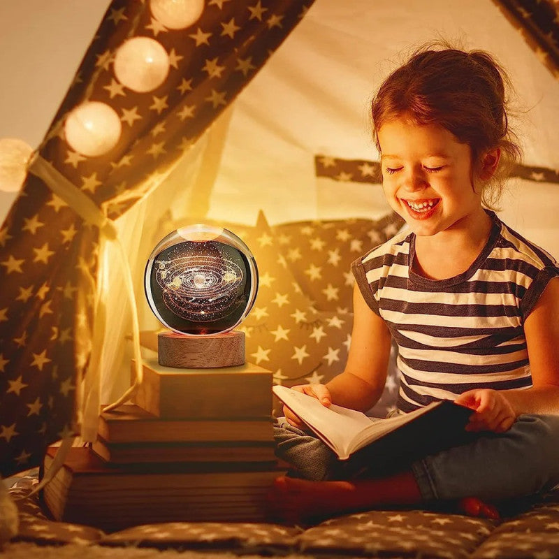 3D Galaxy Crystal Ball Night Light With Wooden Base