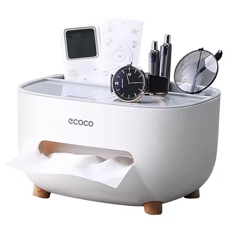 Ecoco Tissue Box Holder With Remote Control Storage 2-In-1 Desktop Organizer Multi Functional Plastic Tissue Dispenser Case Smartphone Stand Cosmetic Storage Box