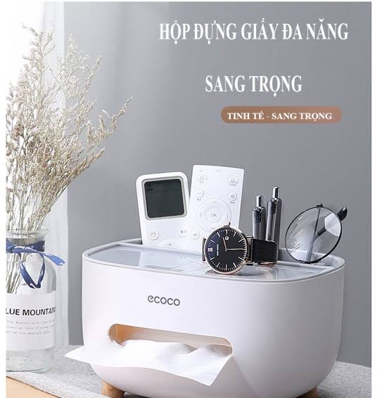 Ecoco Tissue Box Holder With Remote Control Storage 2-In-1 Desktop Organizer Multi Functional Plastic Tissue Dispenser Case Smartphone Stand Cosmetic Storage Box