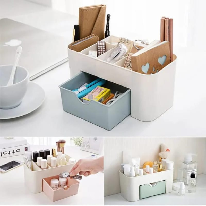 Plastic Multifunctional Women Desktop Makeup Organizer and Stationary Organizer Storage Case