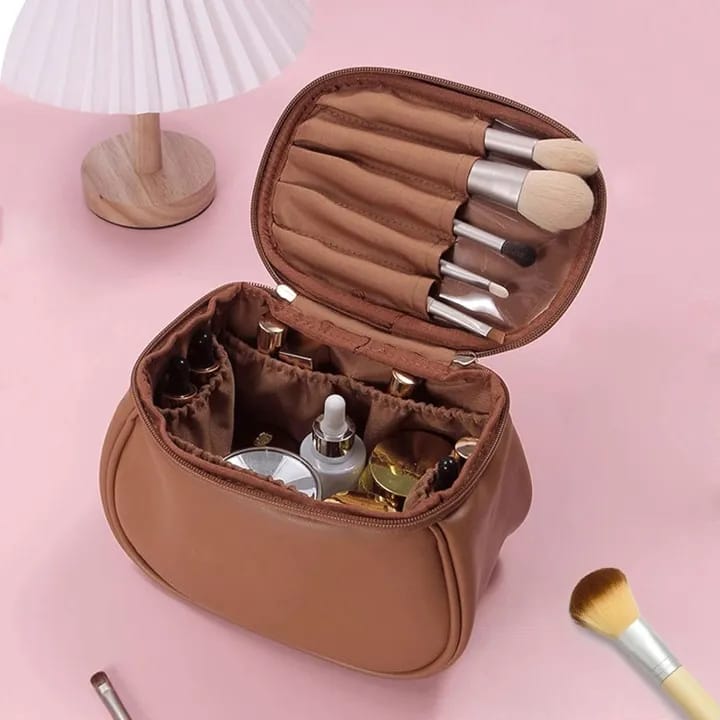 Portable makeup pouch or bag feminine large size waterproof travel toiletries tissue cute PU ladies toiletry bag