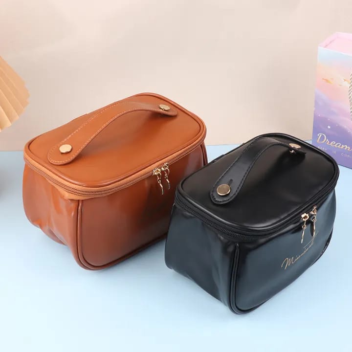 Portable makeup pouch or bag feminine large size waterproof travel toiletries tissue cute PU ladies toiletry bag
