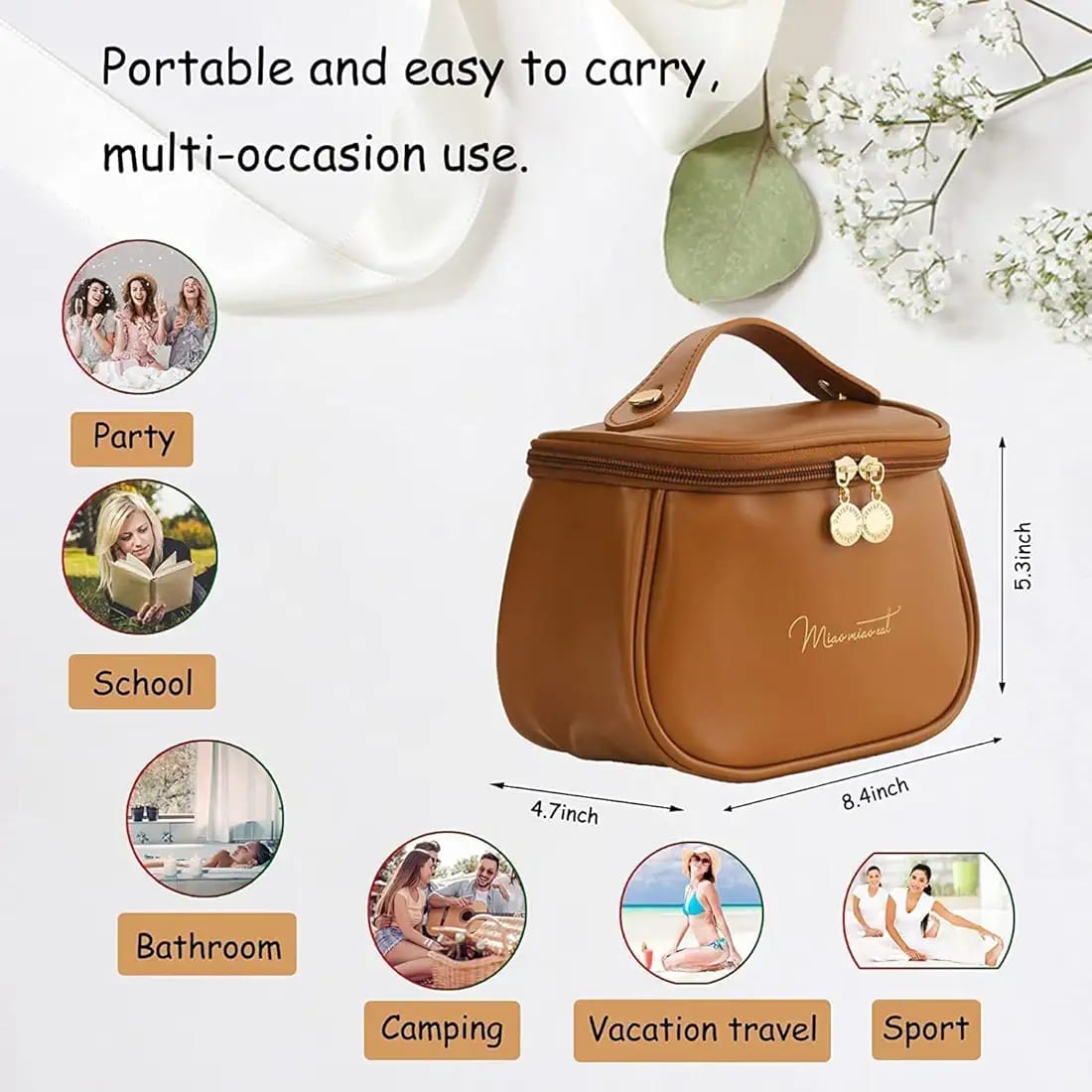 Portable makeup pouch or bag feminine large size waterproof travel toiletries tissue cute PU ladies toiletry bag