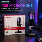 NeePho NP-M01 Microphone NeePho NP-M01 Microphone Stylish condenser mic featuring RGB LED lights, mic gain control, and noise reduction. Great for online classes, gaming, and content creation with simple plug-and-play setup.