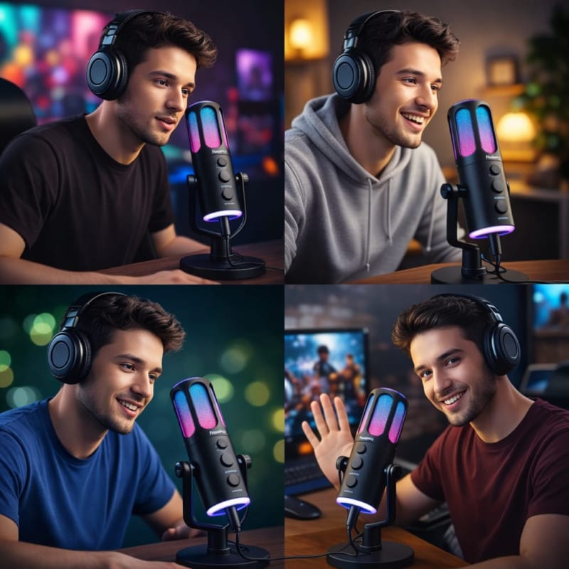 NeePho NP-M01 Microphone NeePho NP-M01 Microphone Stylish condenser mic featuring RGB LED lights, mic gain control, and noise reduction. Great for online classes, gaming, and content creation with simple plug-and-play setup.