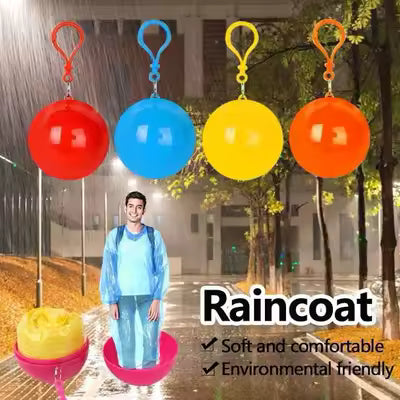 *Portable Keychain Ball Rain Coat | Emergency Disposable Rain Poncho | Mix Color*