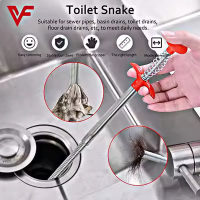 0cm 160cm Metal Wire Spring Pipe Dredging Tool - Flexible Drain Opener & Hair Catcher - Sink Sewer Cleaning Hook - Clog Remover for Kitchen, Bathroom & Toilet - 4 Claw Spring Grip