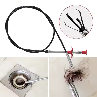 0cm 160cm Metal Wire Spring Pipe Dredging Tool - Flexible Drain Opener & Hair Catcher - Sink Sewer Cleaning Hook - Clog Remover for Kitchen, Bathroom & Toilet - 4 Claw Spring Grip
