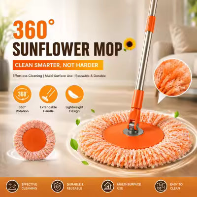 360 Degree Rotatable Adjustable Cleaning Mop, 360°Rotating Extendable Sunflower Mop, Multifunctional Wall Cleaning Mop