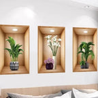 3Pcs Wooden Flower Stickers Natural Wall Decor