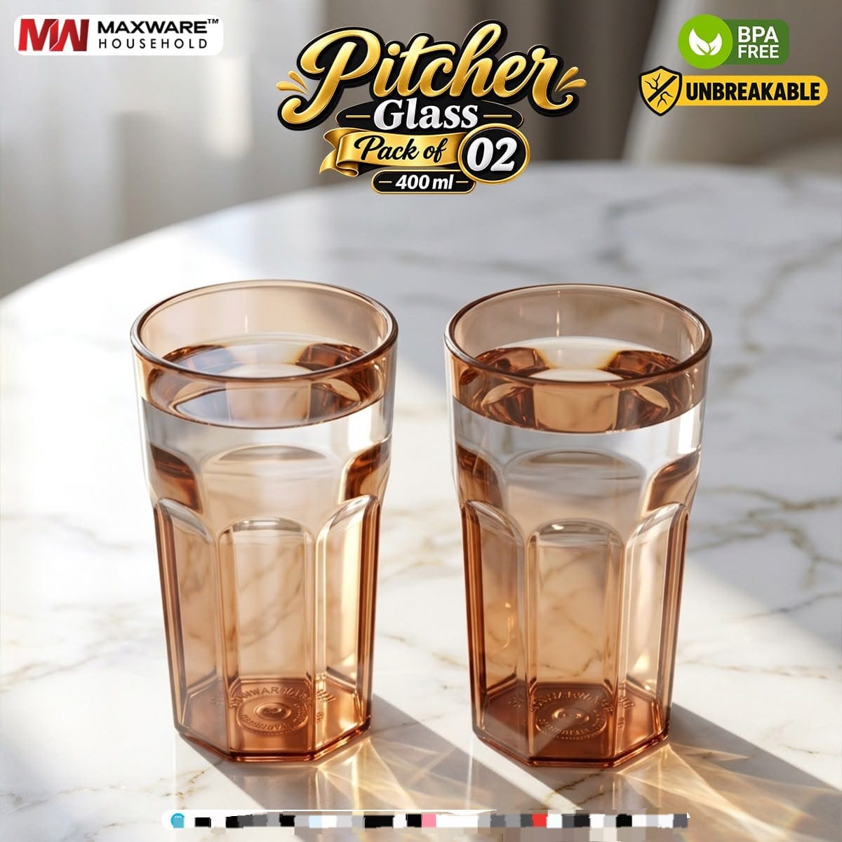 Maxware Crystal Clear 400ml Drinking Glasses – 2 Pcs