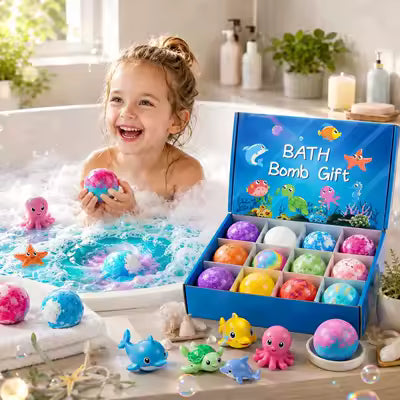 Veloria Batha bomb 12 Pcs Ocean Theme Bath Bomb Gift Set for Kids with Surprise Sea Animal Toys Inside, Colorful Fizzy & Moisturizing Bath Bombs for Boys and Girls, Fun Bubble Bath Salt Balls for Birthday Party Favors, Return Gifts, Christmas & Holiday Gi