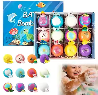Veloria Batha bomb 12 Pcs Ocean Theme Bath Bomb Gift Set for Kids with Surprise Sea Animal Toys Inside, Colorful Fizzy & Moisturizing Bath Bombs for Boys and Girls, Fun Bubble Bath Salt Balls for Birthday Party Favors, Return Gifts, Christmas & Holiday Gi