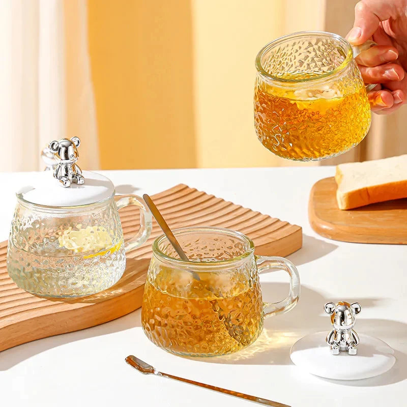 Transparent Bear Glass Mug & Handle With Spoon (400ml)