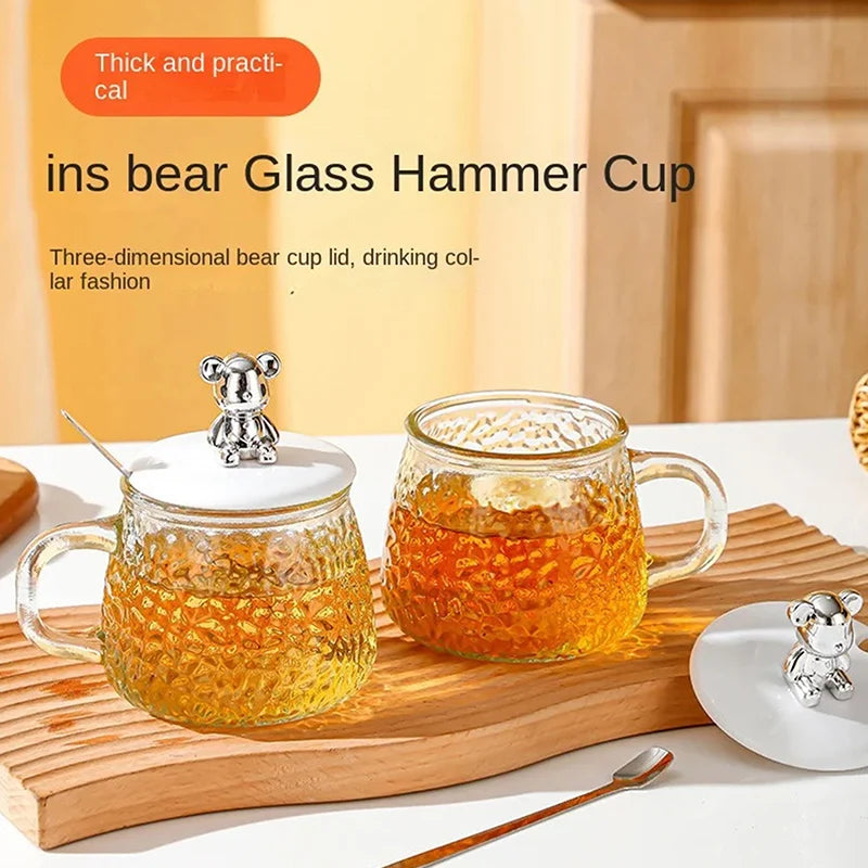 Transparent Bear Glass Mug & Handle With Spoon (400ml)