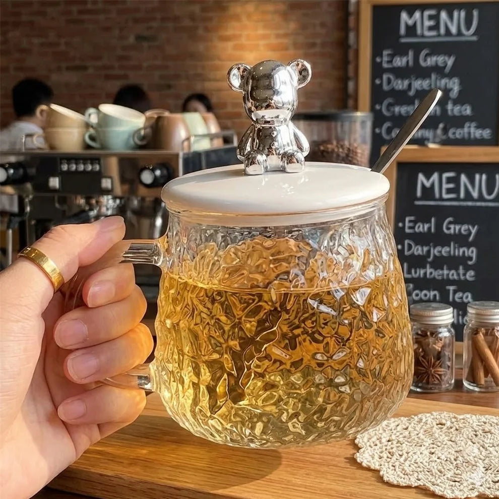 Transparent Bear Glass Mug & Handle With Spoon (400ml)