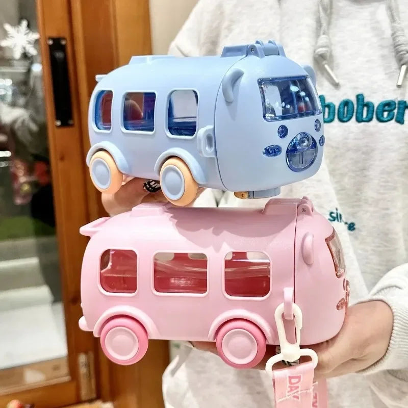 School Bus bottle Bus Shaped Water Bottle For Kids - Leak-proof School Bus Water Bottle with Straw & Strap