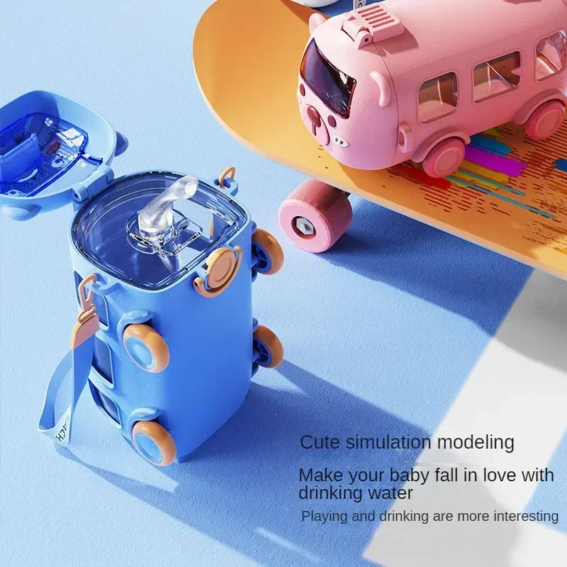 School Bus bottle Bus Shaped Water Bottle For Kids - Leak-proof School Bus Water Bottle with Straw & Strap