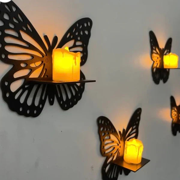 Pack Of 3 Decorative Wooden Butterfly With Candles