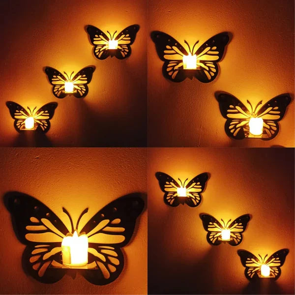 Pack Of 3 Decorative Wooden Butterfly With Candles