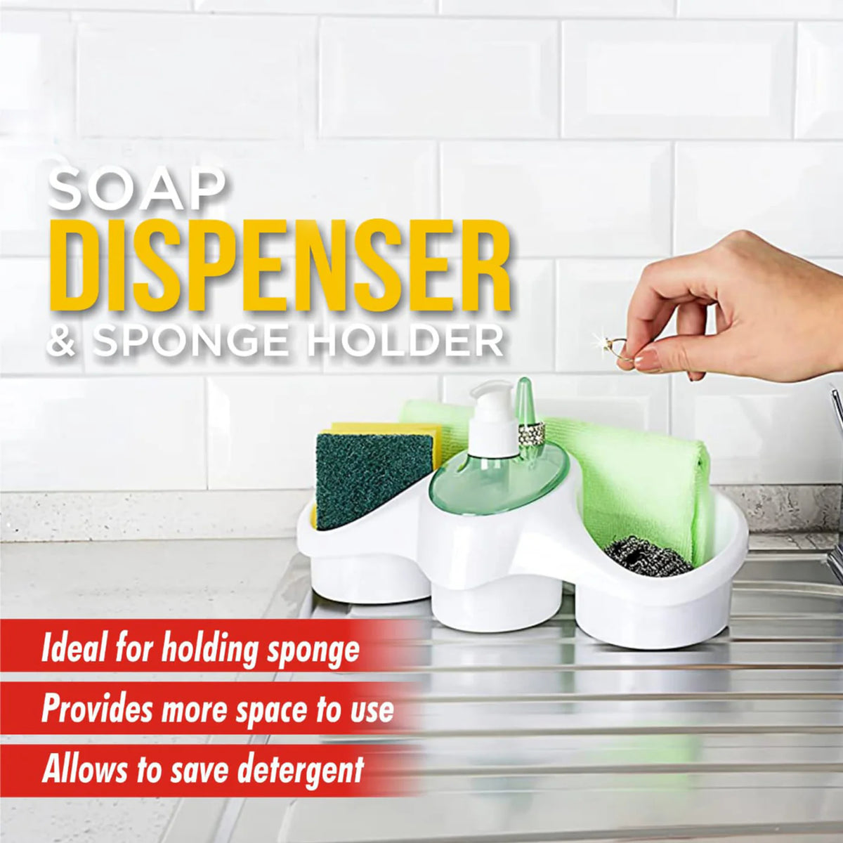 Imperial Soap Pump Soap Dispenser & Sponge Holder, 3-in-1, Kitchen & Washroom OrganizerImperial Soap Pump Soap Dispenser & Sponge Holder, 3-in-1, Kitchen & Washroom Organizer