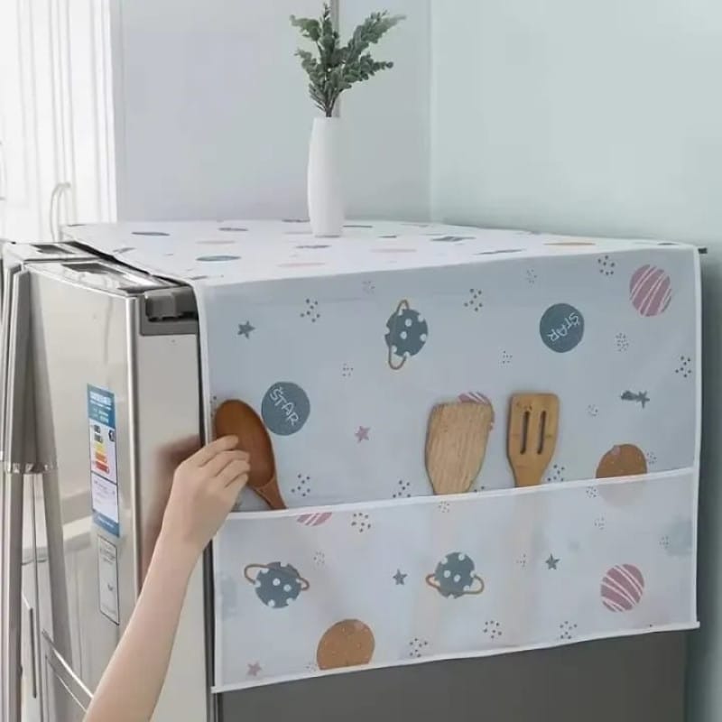 Fridge Cover (China) Printed Fridge Dust Cover Waterproof Refrigerator Dustproof Cover with 6 Pocket Household Freezer (High quality)