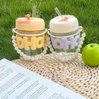 Pearl Finish Glass Tumbler With Lid & Straw
