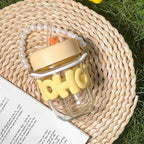 Pearl Finish Glass Tumbler With Lid & Straw
