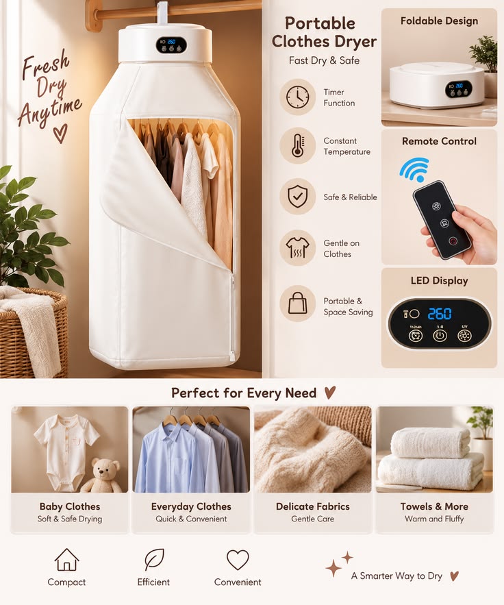 Portable Hanging Hot Air Cloth Dryer, Laundry Dryer