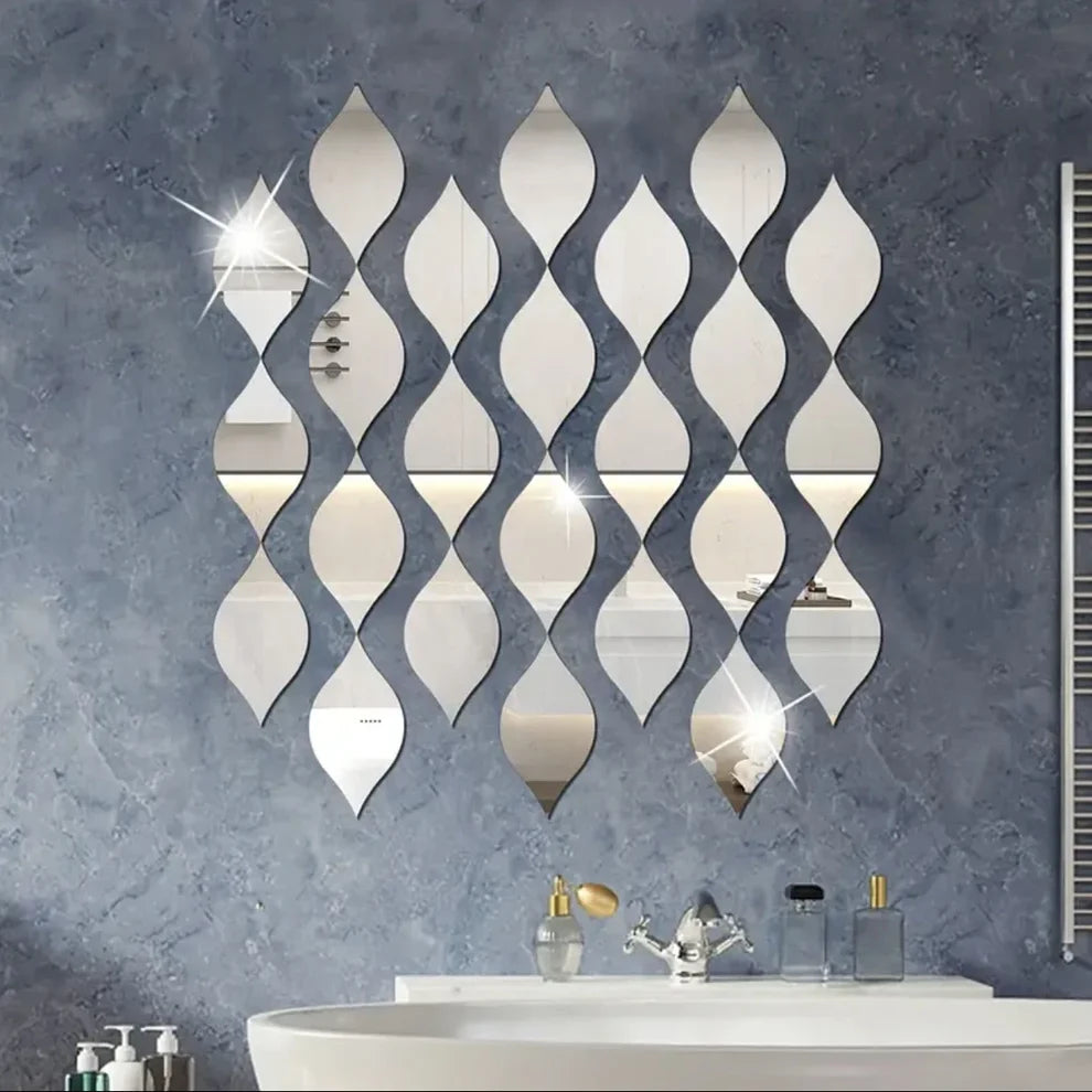 Acrylic Mirror Wall Decals – 12pcs Leaf Design Stickers