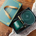 Smart self-heating cup with 55°C constant temperature. Gift box mug with spoon