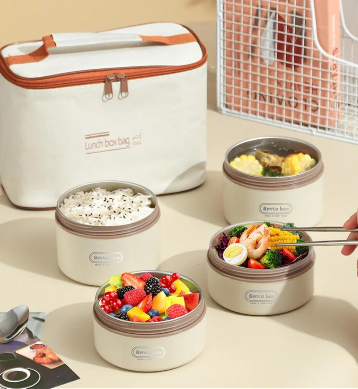 Insulated Lunch Box Set Portable 4-Piece Adult Food Container with Thermal Bag for Food Packaging