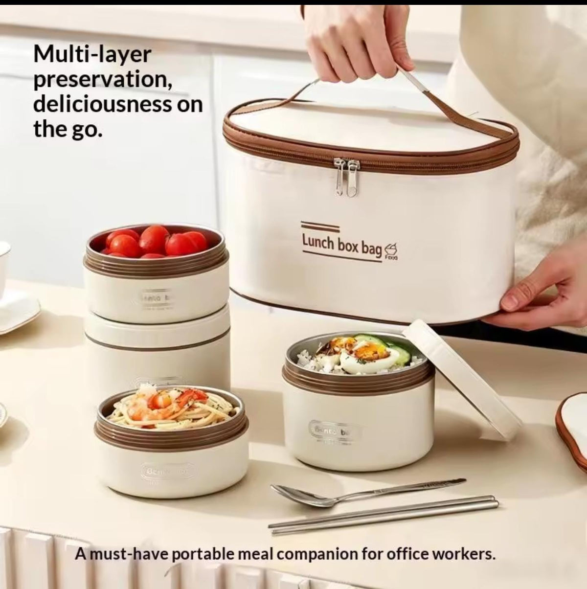 Insulated Lunch Box Set Portable 4-Piece Adult Food Container with Thermal Bag for Food Packaging
