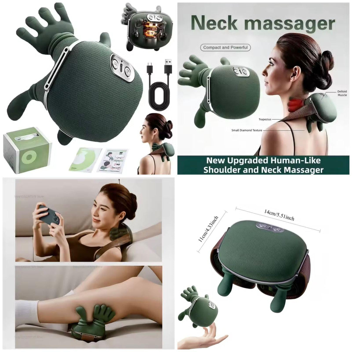 Neck Massager Finger Pressure Neck Back and Shoulder Massager - Electric Kneading Neck