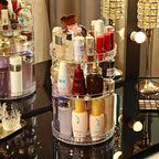 Diamond cut Makeup Organizer 360-Degree Rotating Cosmetic Storage Box with Adjustable & Large Capacity in Diamond Pattern
