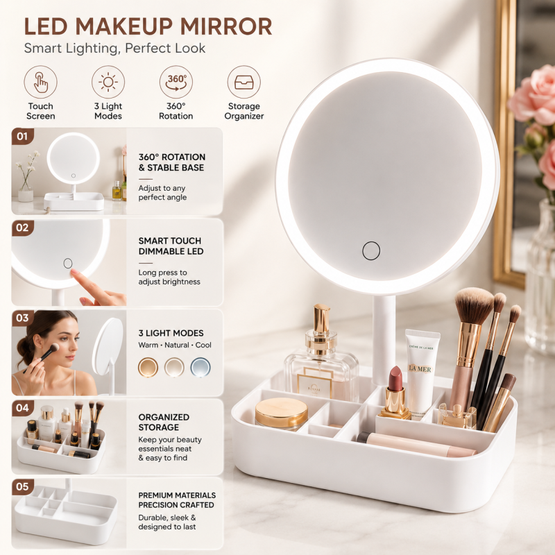 Makeup Mirror Stand - Portable LED Makeup Mirror With Stand