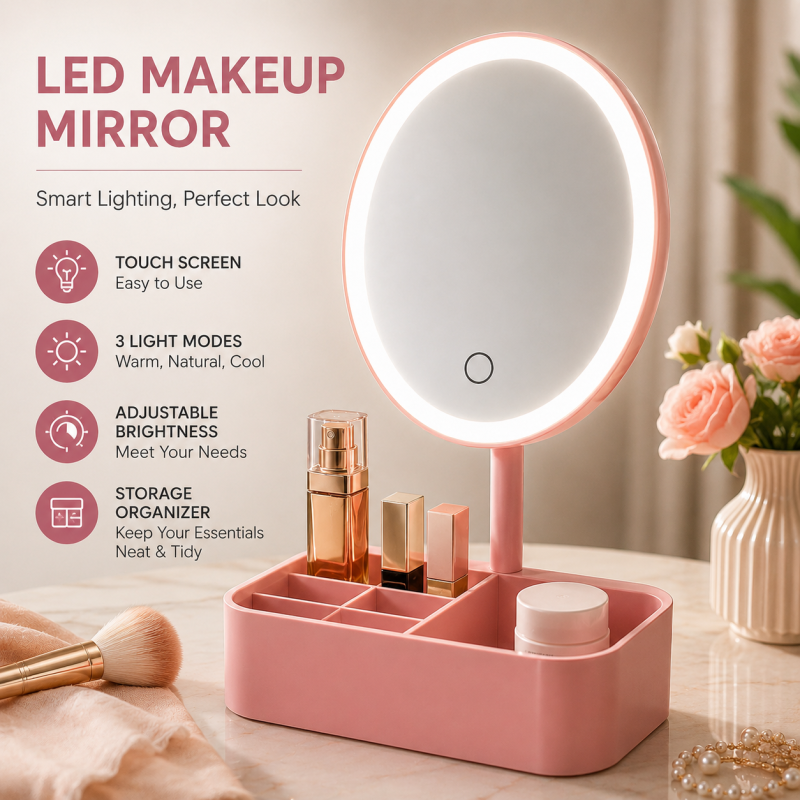 Makeup Mirror Stand - Portable LED Makeup Mirror With Stand