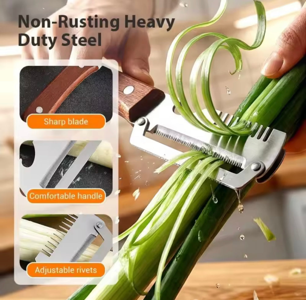 3-in-1 Stainless Steel Vegetable Peeler with Wooden Handle