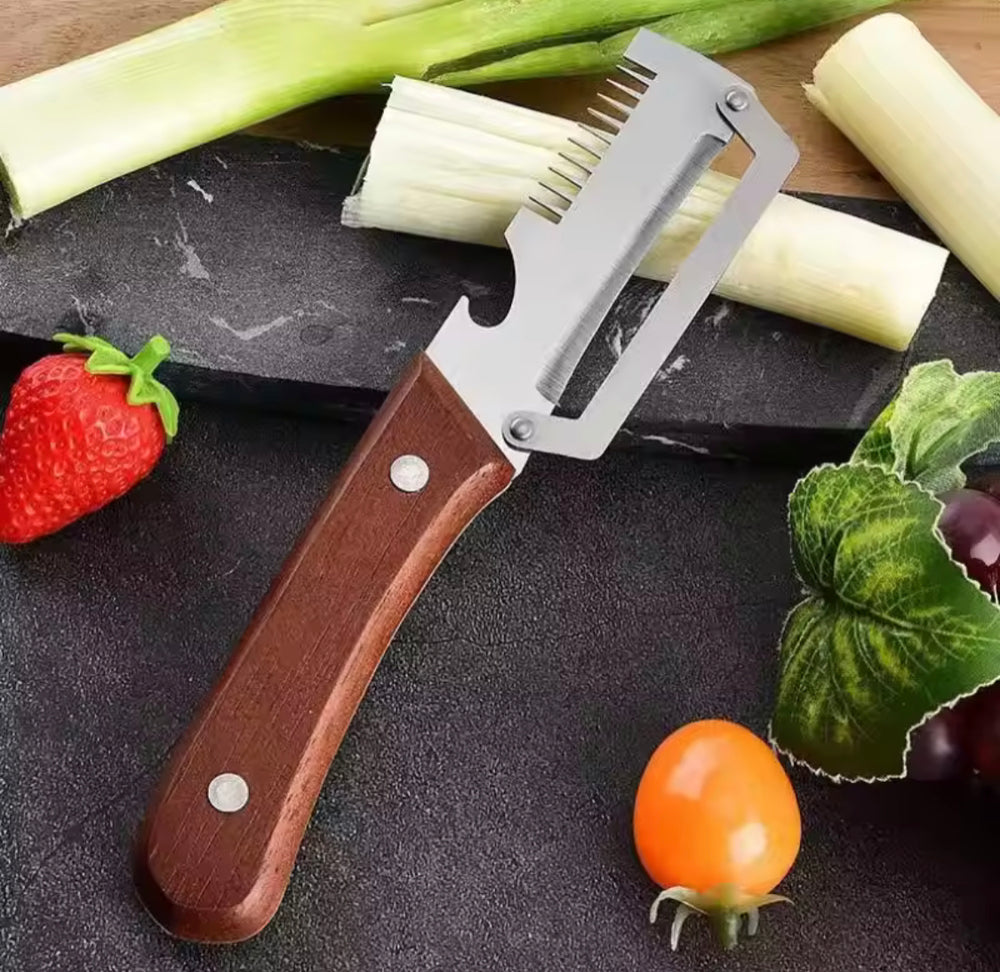 3-in-1 Stainless Steel Vegetable Peeler with Wooden Handle