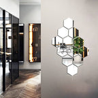 12Pcs Hexagon Silver Mirror For Home Decor (4x4inch)