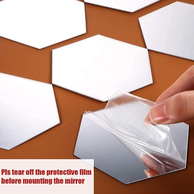 12Pcs Hexagon Silver Mirror For Home Decor (4x4inch)