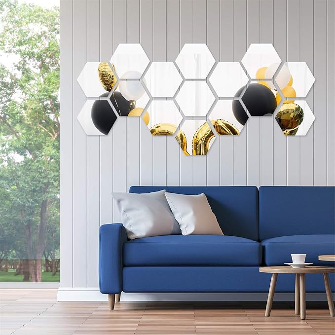 12Pcs Hexagon Silver Mirror For Home Decor (4x4inch)