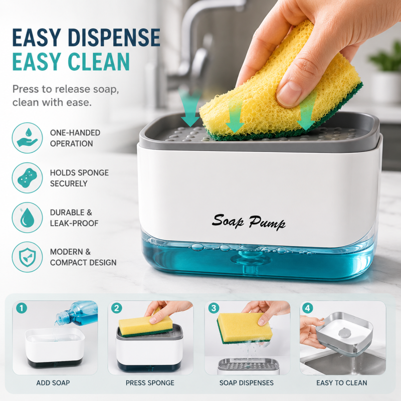 Soap Pump Caddy Soap Dispenser, Automatic 2 in 1 Liquid Soap Dispenser Automatic Soap Pump With Sponge Holder Latest Kitchen Tool Good Quality