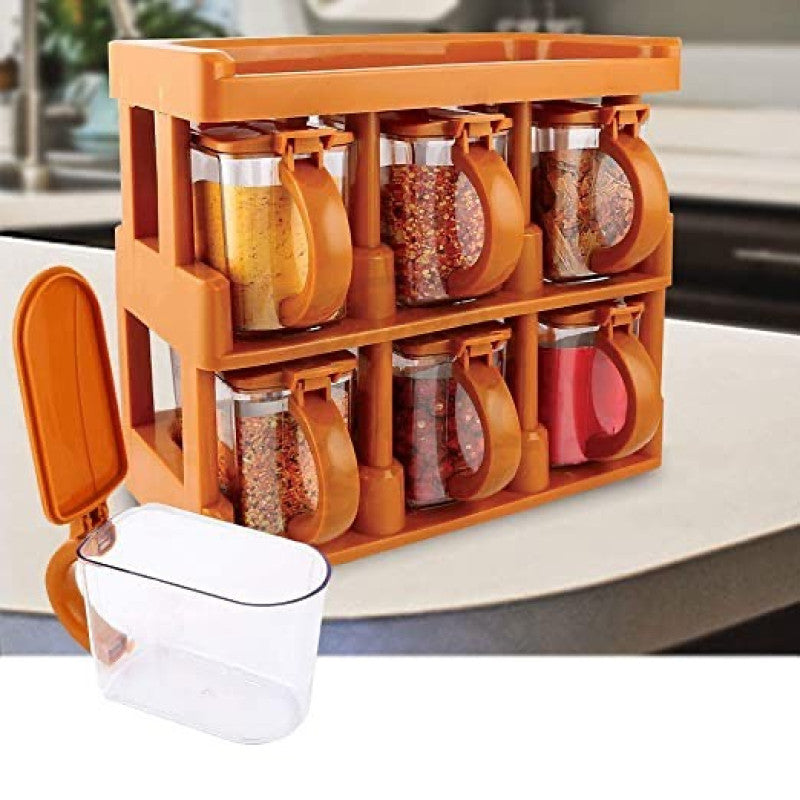 6 Jar Masala Rack Cooking Kitchen Seasoning Box Masala Box Set Spice Jar