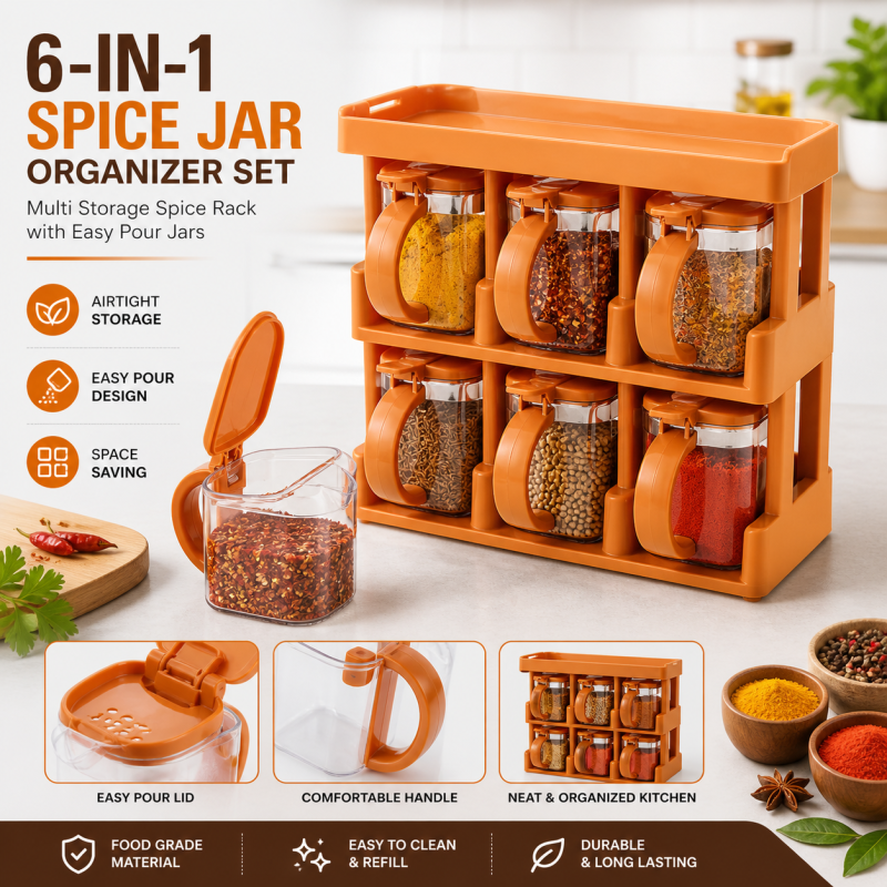 6 Jar Masala Rack Cooking Kitchen Seasoning Box Masala Box Set Spice Jar