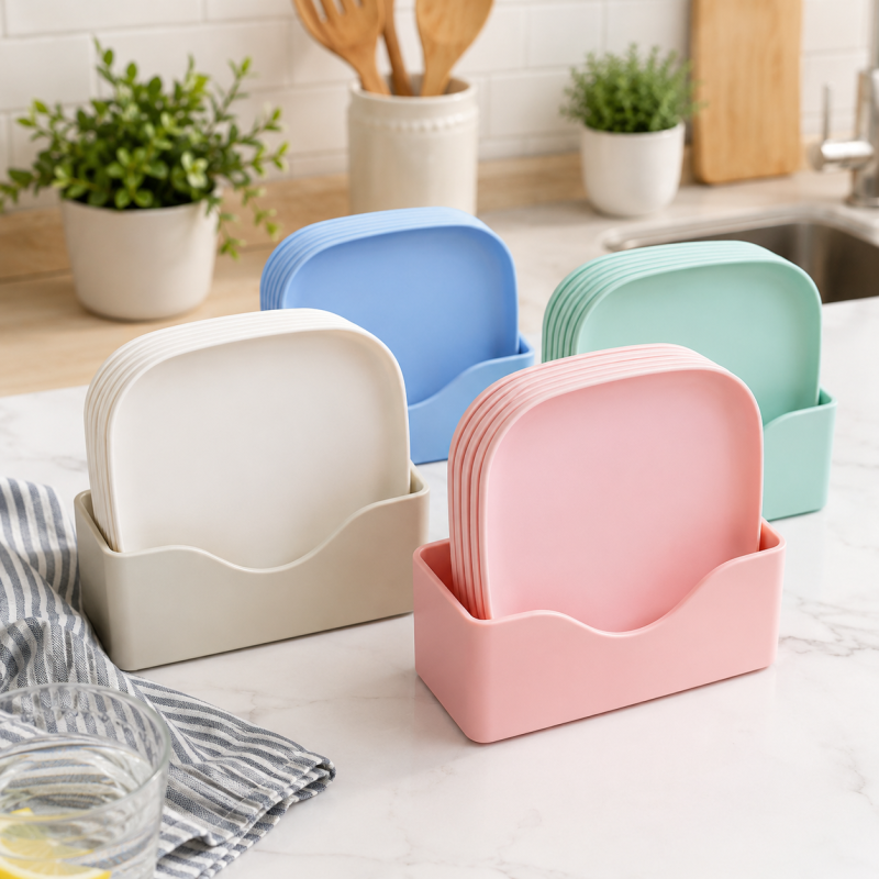 plate SET with stand  10Pcs Multi-function Spit Bone Dish Household Food Grade Plastic Spit Bone Dish Round Square Set Dining Table Side Plate